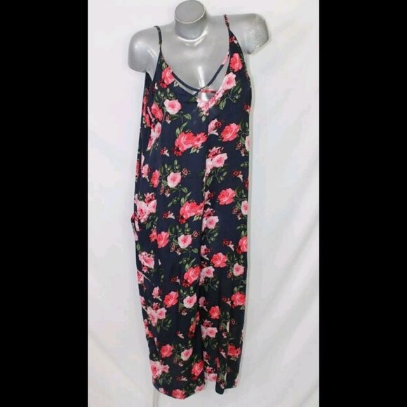 UMGEE SIZE LARGE NAVY FLORAL CROP CRIS CROSS ROMPER - Picture 1 of 12